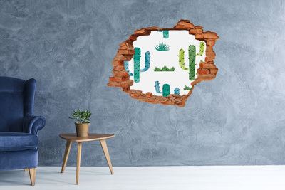 3D wall hole Green landscape with cacti