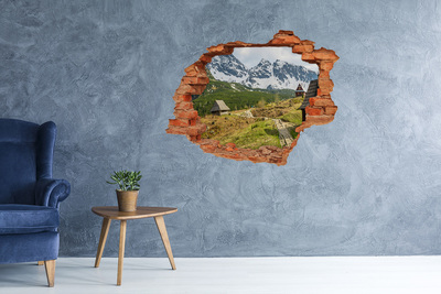 3D wall hole Mountain landscape with a village
