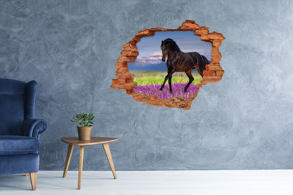 Hole wall sticker A horse against a flowery field