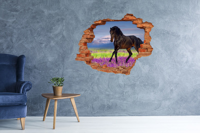 Hole wall sticker A horse against a flowery field