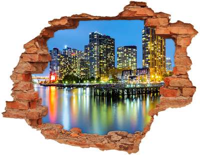 Hole wall sticker View of the city at night