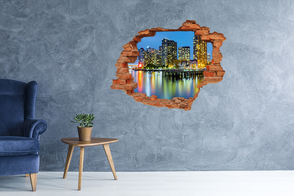 Hole wall sticker View of the city at night