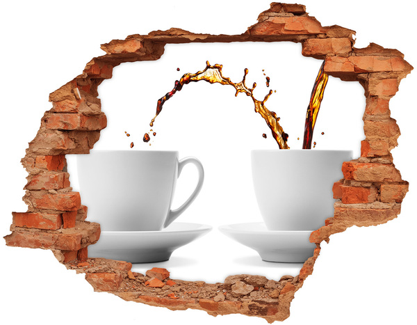 3D wall hole wallpaper Coffee in a ruined wall