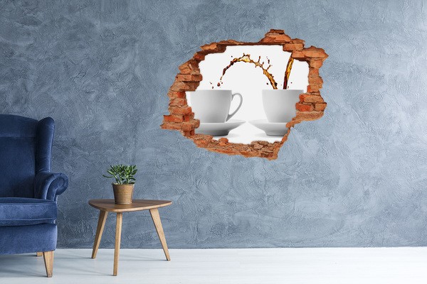 3D wall hole wallpaper Coffee in a ruined wall