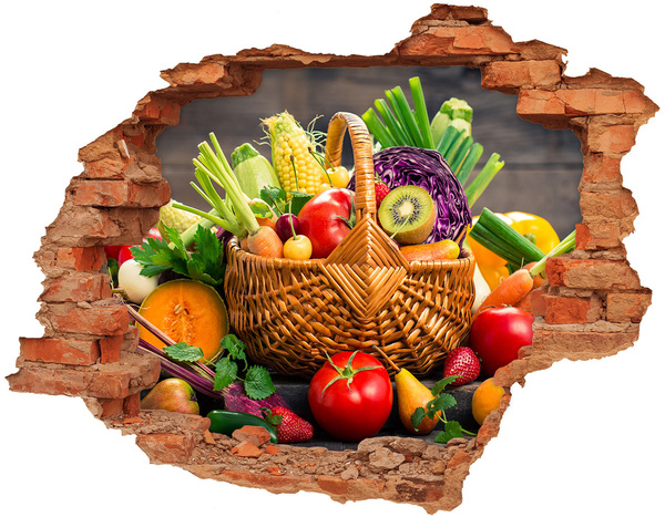 Hole wall sticker A basket full of fresh fruit and vegetables