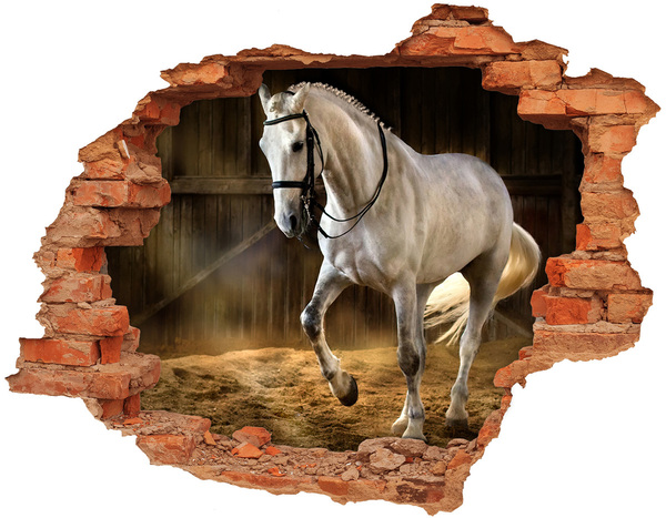 Hole wall sticker White horse in the stable