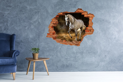 Hole wall sticker White horse in the stable