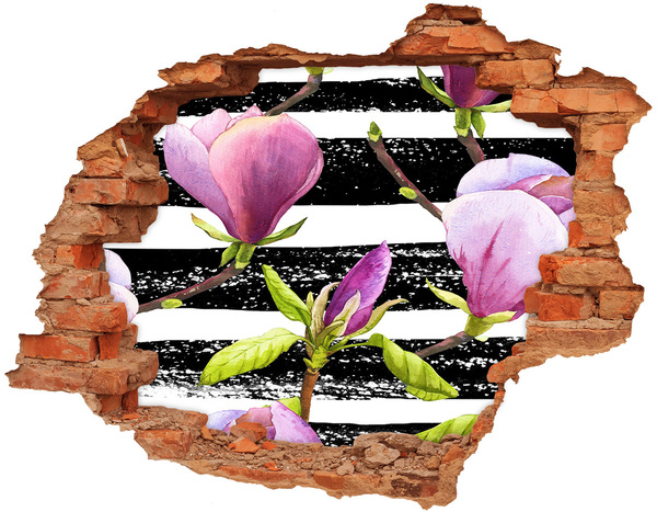 Hole in the wall decal Flowers on a striped background