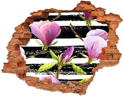 Hole in the wall decal Flowers on a striped background