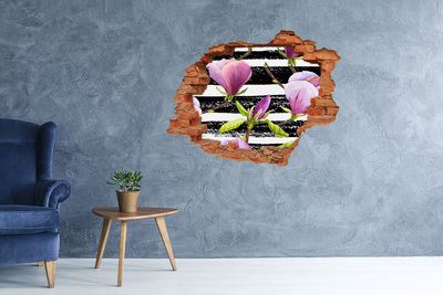 Hole in the wall decal Flowers on a striped background