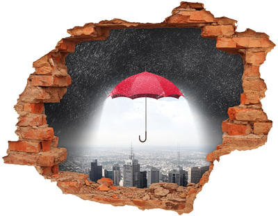 Hole in the wall sticker Red umbrella in the urban landscape