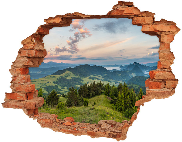 Hole in the wall decal Mountain landscape at sunrise