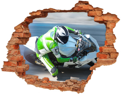 3D wall hole wallpaper Motorcycle race in action