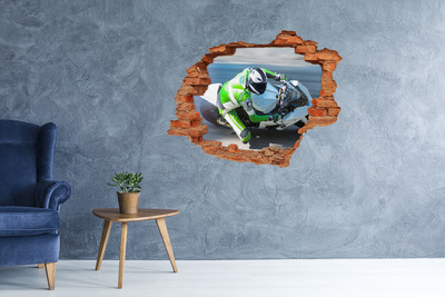 3D wall hole wallpaper Motorcycle race in action