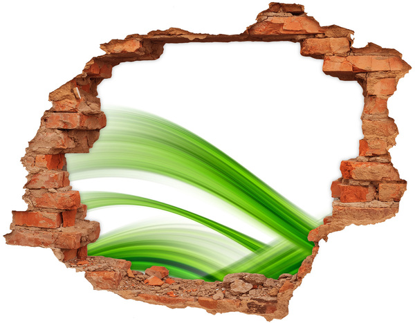 3D wall hole wallpaper Green meadow through a hole in the wall