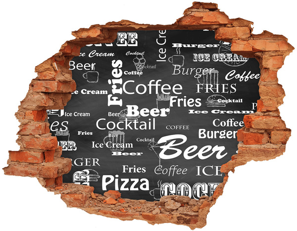 3D wall hole wallpaper Culinary chaos in the hole