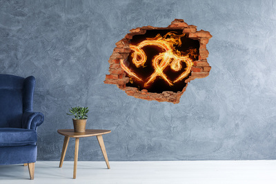 Hole wall sticker Burning snakes in the fire