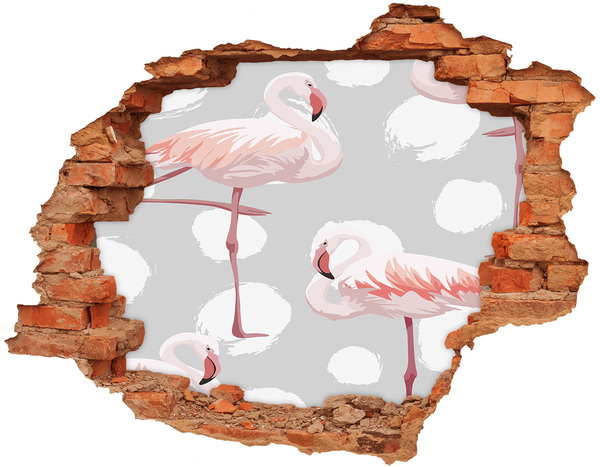 Hole wall sticker Pink flamingos in a hole in the wall