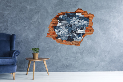 Hole in the wall decal Tropical paradise with flamingos