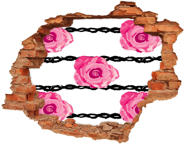 Hole wall sticker Roses behind barbed wire