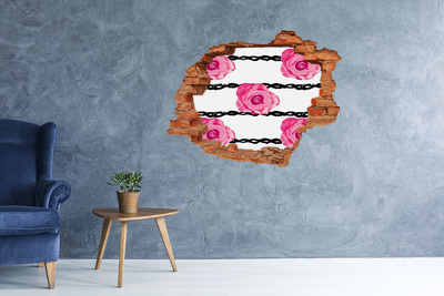 Hole wall sticker Roses behind barbed wire
