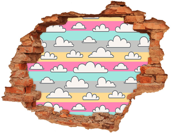 Hole in the wall decal Colorful clouds on a striped background