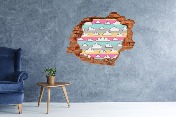 Hole in the wall decal Colorful clouds on a striped background