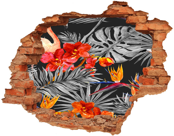 Hole wall sticker Flamingos and flowers