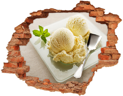 Hole wall sticker Ice cream on a plate