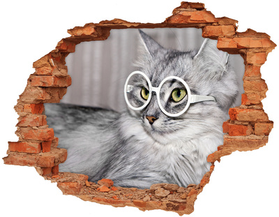 Hole in the wall sticker Cat with glasses through a hole in the wall