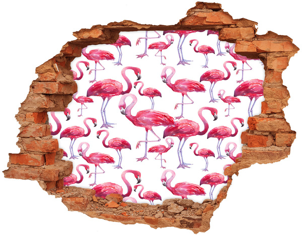 Hole in the wall decal Pink flamingos in a tropical style