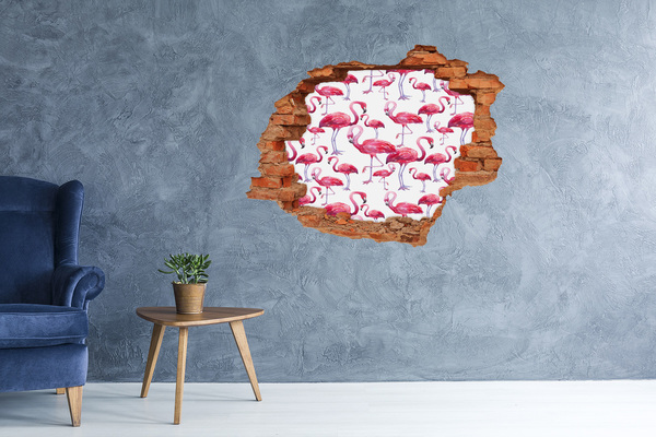 Hole in the wall decal Pink flamingos in a tropical style