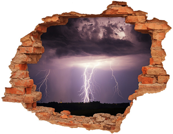 Hole in the wall decal Stormy sky with lightning