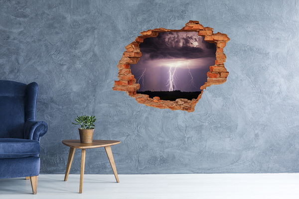 Hole in the wall decal Stormy sky with lightning