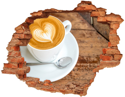 3D wall hole wallpaper Coffee in a broken wall