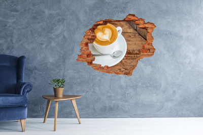 3D wall hole wallpaper Coffee in a broken wall