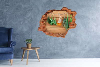 3D wall hole wallpaper Herbal oil in a rustic setting