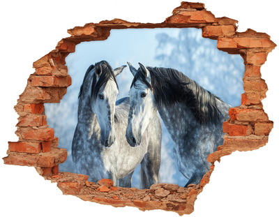 Hole in the wall decal Gray horses in winter