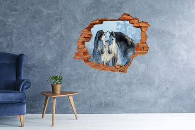 Hole in the wall decal Gray horses in winter