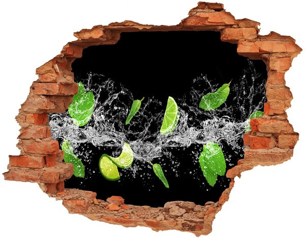 3D wall hole wallpaper Refreshing lime cocktail