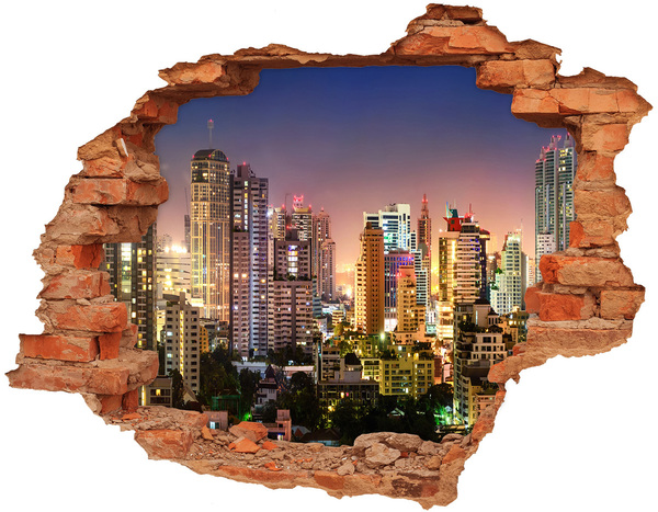 3D wall hole wallpaper View of the city at night