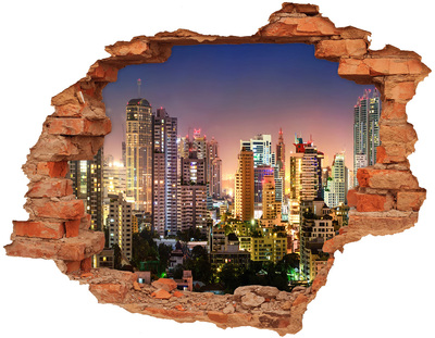 3D wall hole wallpaper View of the city at night