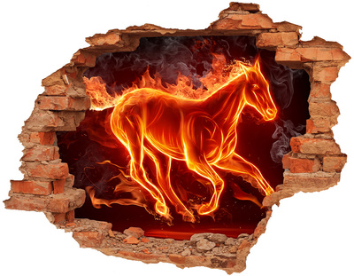 Hole wall sticker Burning Horse in a Hole in the Wall