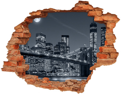 Hole in the wall decal Night view of the city with a bridge