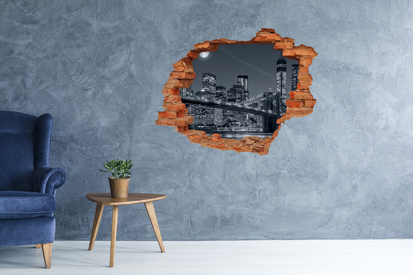 Hole in the wall decal Night view of the city with a bridge