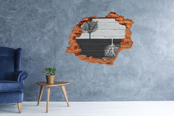 3D wall hole A tree with roots