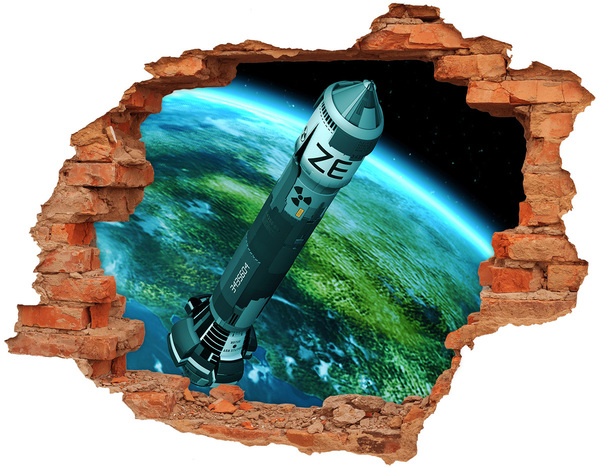 Hole wall sticker Rocket in space