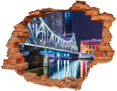 Hole wall sticker The bridge illuminated at night