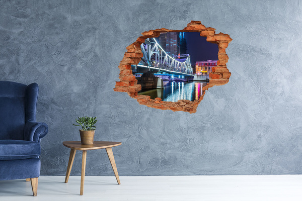 Hole wall sticker The bridge illuminated at night