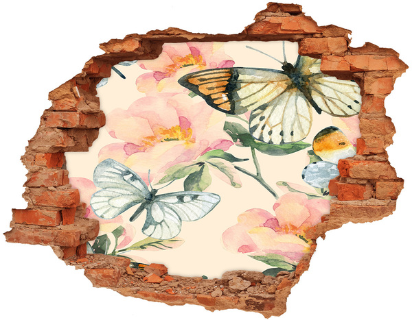 3D wall hole Butterflies and flowers